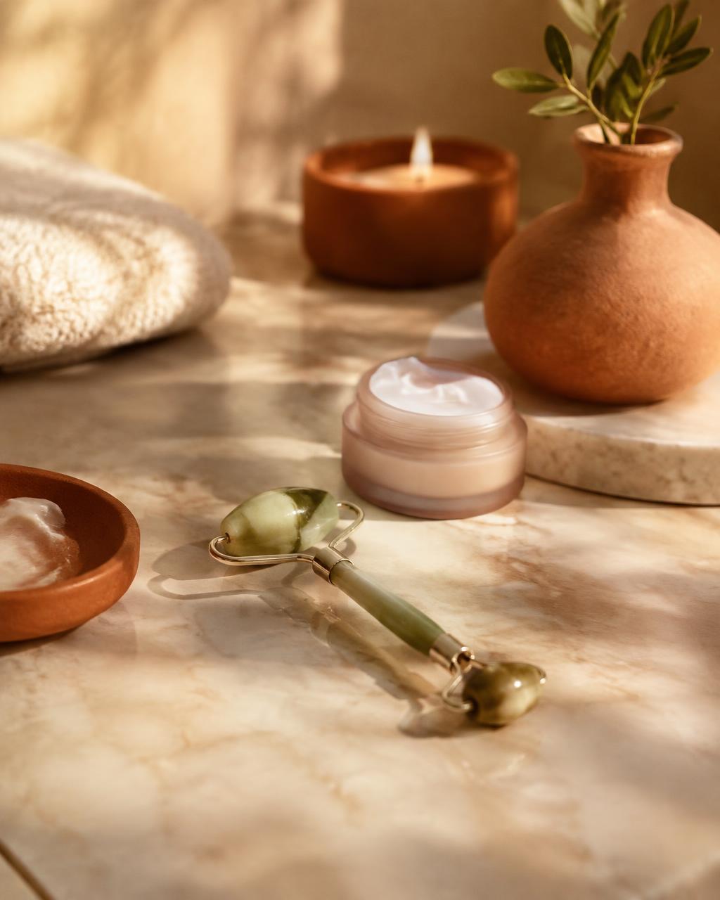 Tratamiento facial con rodillo de jade